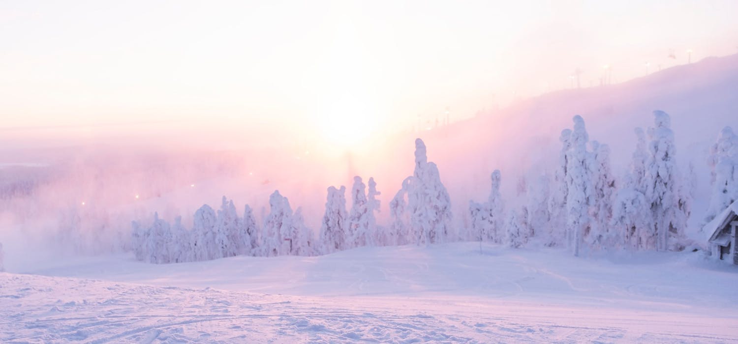 Snölandskap fotograferat i motljus